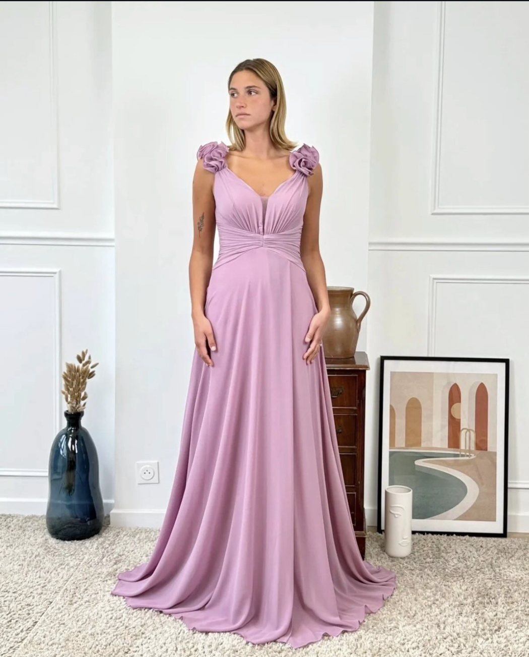 Vestido largo en tono orquídea